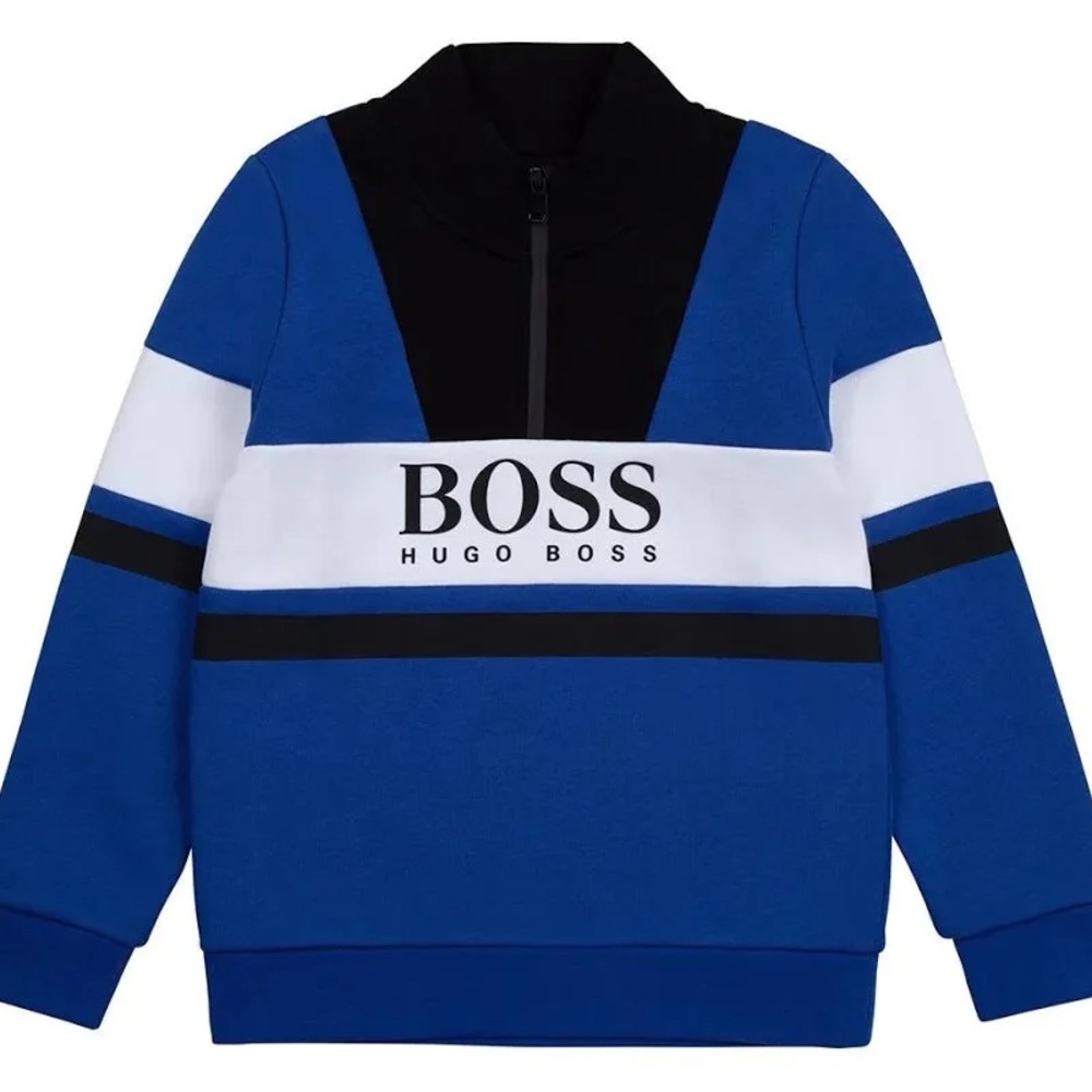Boys Hugo Boss Quarter Zip Sweatshirt Blue Black White Size 8